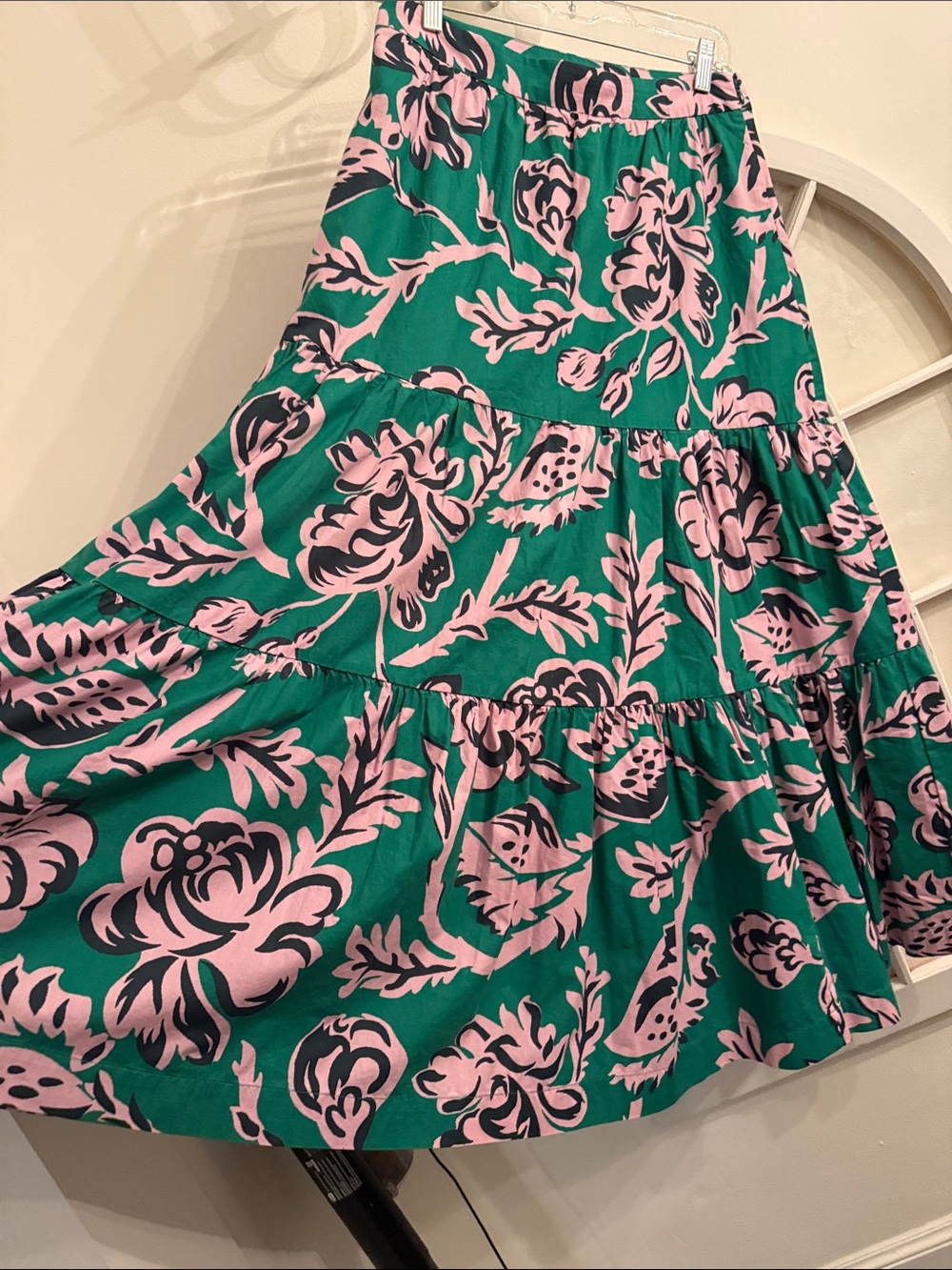 Boden Green Pink Floral Tiered Maxi Skirt 100% Cotton side pockets, cottagecore - Picture 2 of 13